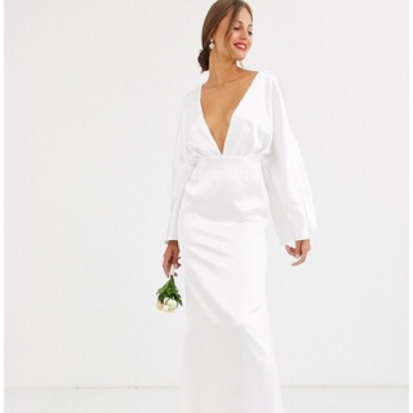 asos edition cape sleeve wedding jumpsuit in satin